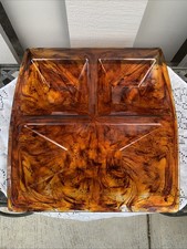 Vintage Lucite Faux Tortoise Vegetable Platter Serving Dish 3 Compartments MCM picture