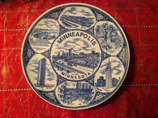 Vintage Minneapolis MN Souvenir Plate IDS Center Met Stadium Blue White 8.5