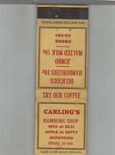Matchbook Cover 1920s-30's Federal Match Carling's Hamburg Shop Muskegon, MI picture