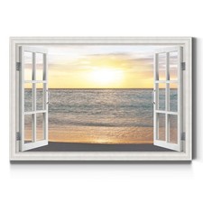 Renditions Gallery 24X36 Canvas Window View Ocean Beach Sunset LT38 picture