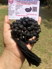 2 X LAB CERTIFIED 5 Mukhi RUDRAKSHA Black Rudraksh Mala ROSARY 108+1 Prayer Bead picture
