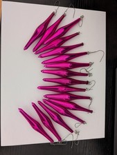 Set of 16 Antique Vintage Pink Teardrop Icicle Christmas Ornament 4