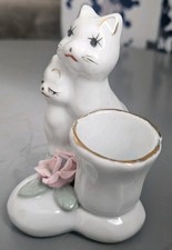 Vintage White Cat & Kitten Candle Stick Holder Toothpick Holder 3 1/4