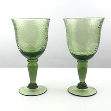 Vintage Green Glass Goblet - Large - Set of 2 - 7.5