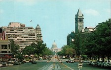 Greetings from Washington DC Pennsylvania Avenue Postcard Street View Old Cars picture
