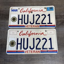 Vtg 1999 Pair California Veteran License Plate American Legion HUJ221 Navy Army picture