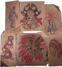 VTG Heat T-Shirt Iron-On Transfers Indian Chief Pirate Dragon Baseball Cowboy picture