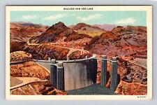 Boulder Dam And Lake NV-Nevada, Colorful Aerial View, Antique Vintage Postcard picture