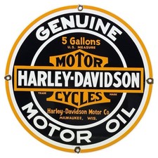 VINTAGE HARLEY-DAVIDSON MOTOR OIL PORCELAIN SIGN GENUINE 5 GALLON MOTORCYCLE picture