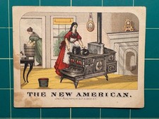 The New American stove trade card - very early card  Roslyn, NY store picture