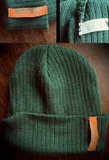 JAGERMEISTER *BRAND NEW* Knitted Cap Beanie Warm Polyester Hat Dark Green Orange picture