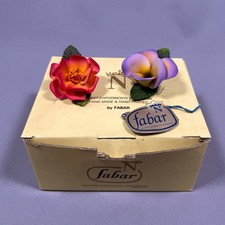 Lot of 2 Fabar Capodimonte Porcelain Flowers Pink Purple Hand Painted with Box picture
