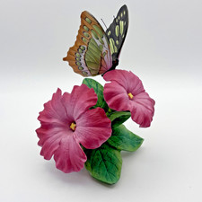 Lenox Malachite Porcelain Butterfly Pink Flowers Figurine Hand Painted 1991 picture