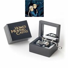 Black Wooden Engrave Hand Crank Music Box  ♫ HOWLS MOVING CASTLE  ♫ picture
