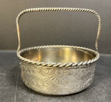 VTG Acme Quadruple Silver Plate Embossed Floral Candy Basket Boston w/ Handle 32 picture