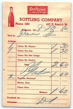 1952 Dr. Pepper Bottling Co. Frederick MD Billhead Receipt picture