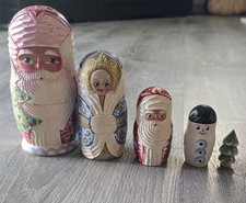 VTG Hand Painted Carved Russian Santa Matryoshka Nesting Doll 5 Pce Set * Read  picture