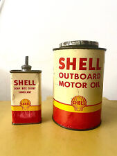 Rare Shell Oil Can Lot Soap Box Derby Handy Oiler & Outboard Boat Can Lead Spout picture