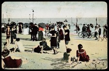 1907 Ludington Michigan Lake Michigan Beach Scene Hand Colored Litho Postcard picture