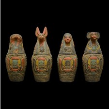 RARE ANCIENT EGYPTIAN ANTIQUITIES 4 Stone Box Canopic Jars Internal Organs picture