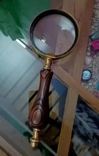 Antique Brass Heavy Magnifying Glass Vintage Magnifier Collectible Gift picture