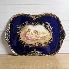 ROYAL VIENNA PORCELAIN TRINKET TRAY COBALT GOLD SCENIC HAND PAINTED BEEHIVE MARK picture