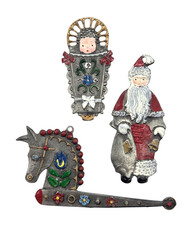 Vintage Hand Painted German Kuhn Zinn Pewter Christmas Ornaments Set Of 3 picture