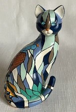 Purr-fect Reflections of Tiffany “Peacock” Mosaic Cat Figurine picture