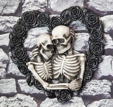 Ebros Our Love is Eternal Skeleton Lovers on Black Rose Wreath Wall Sculpture picture
