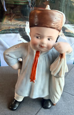 Heubach German Porcelain Bisque Flirty Young Boy & His Umbrella Spill Vase picture