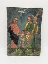 Antique Mexican Retablo Holy Family Oil on Tin Folk Art Religious 10x7 picture