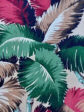 30s Art Deco South Beach Aqua Bamboo & PALMS Barkcloth Vintage Fabric Upholstery picture