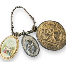 Vintage Catholic Saints Medal Keychain St Christopher Joseph Lourdes Mary picture