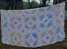 Antique Quilt Cake Stand Feedsack Cotton Handstitched 75”x 89” 1920s  picture
