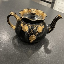 Arthur Wood Vintage Gold & Black Floral Teapot Made In England No 3735 picture