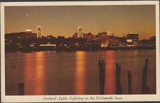 Portland Oregon Willamette River at Night UNP Chrome Postcard picture