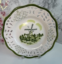 Reticulated Plate with Windmill Green Design Ceramic 10.5
