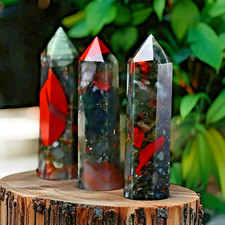 Natural African Bloodstone Healing Crystal Tower Point Reiki Obelisk Rock Decor picture