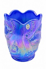 Fenton Atlantis Museum Collection 2004 Periwinkle Iridescent Fish Vase 6.5