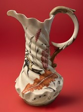 Antique RW Rudolstadt Porcelain Floral Pitcher –8.5” Germany c.1900  Handle Chip picture