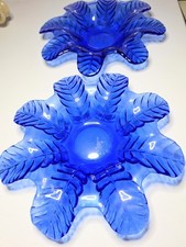 Vintage Cobalt Blue Glass Candle Holder Trinket Dish picture