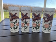 Vintage Pennsylvania State Bird State Flower Frosted Tumbler Set Of 4 Glasses picture