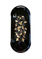 Vintage mid-century modern Japanese lacquer black with gold gingko leaves picture