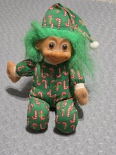 Troll Elf Christmas Russ Green Vintage Candy Cane Green Hair 7 inches  picture