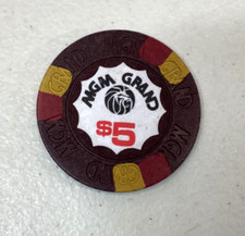 MGM Grand Hotel & Casino $5 Gaming Chip Las Vegas Nevada Vintage 1978 Obsolete picture