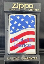1995 Zippo Proud To Be American Flag Lighter Chrome NOS W/ Box & Papers USA picture