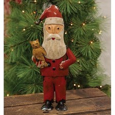Primitive Recycled Metal Santa Claus Holding Teddy Bear Christmas Decor picture