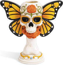 Sugar Skull Monarch Butterfly Figurine with Taper Candle Holder picture