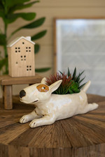 Modern White Ceramic Bull Terrier Planter Home & Garden Decorative Collection picture
