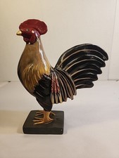 Vtg Hand Carved & Painted Wooden Chicken Rooster Figurine Primitive Farmhouse picture